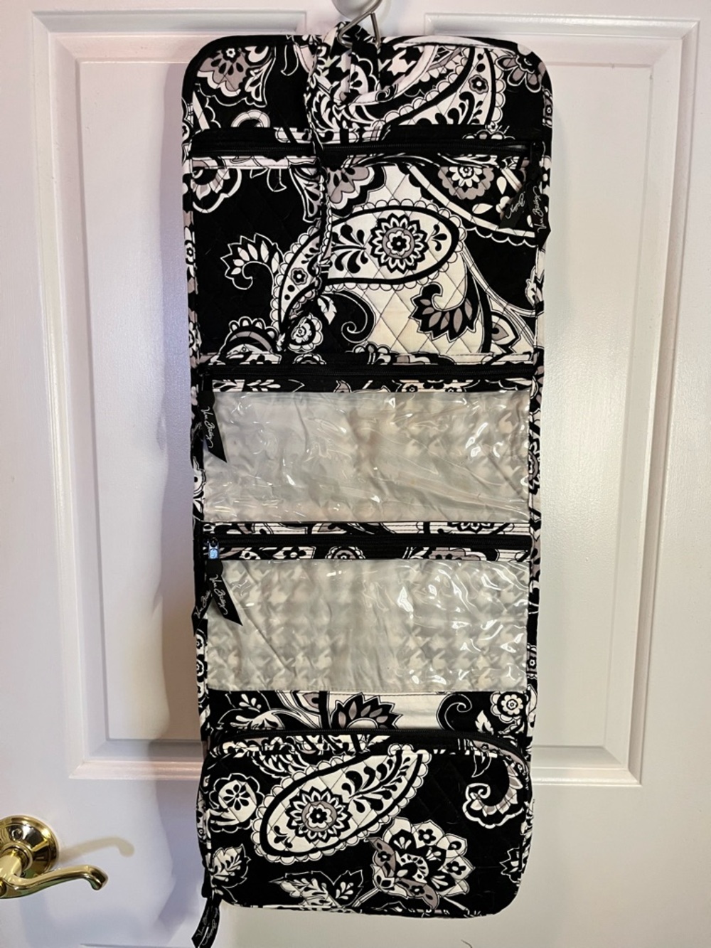 Vera Bradley Midnight Paisley Black & White Quilted Hanging Travel Organizer